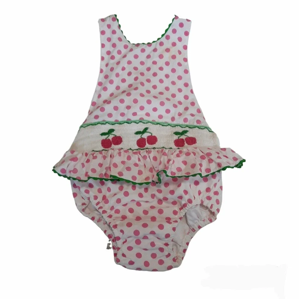 Babeeni Girls Smocked Cherry Sunsuit 4/5